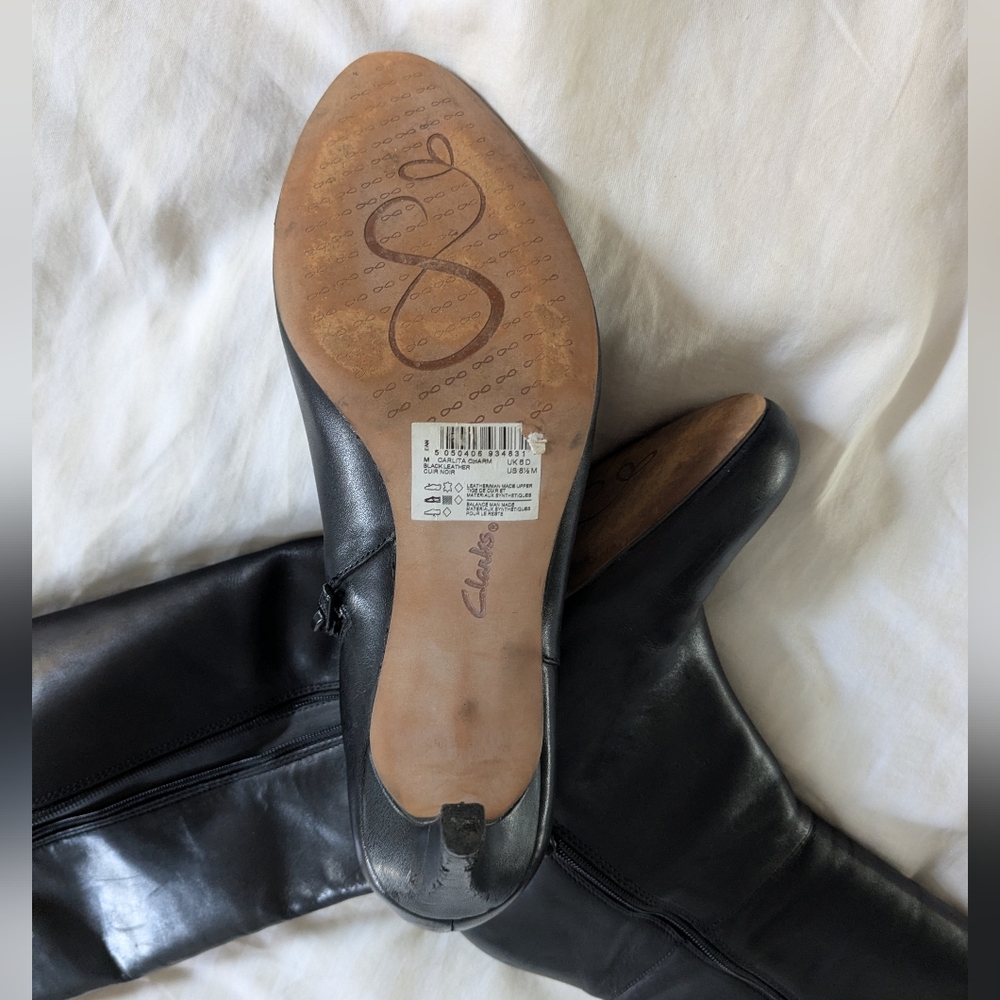 Clark's Size 9 Black Leather Knee-High Boots - Picture 5 of 10
